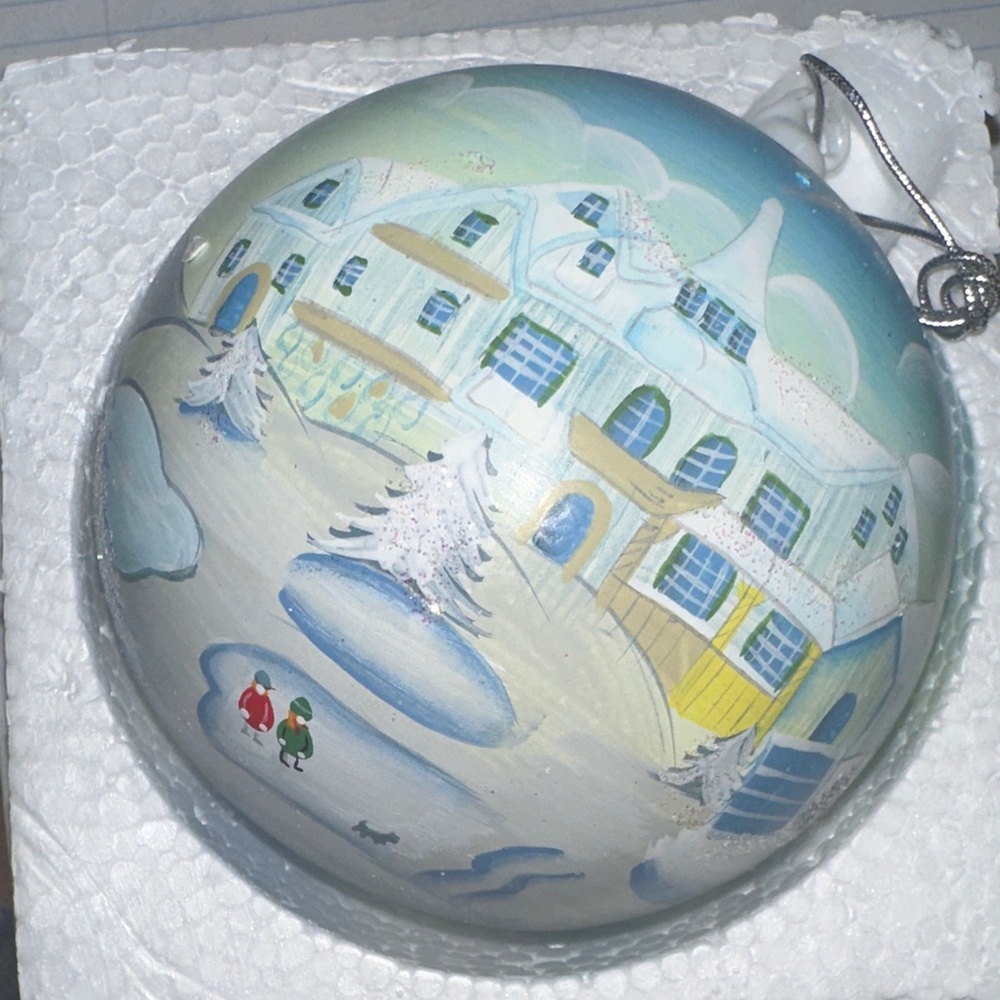 Large Glass Winter Wonderland Hand-Painted Ornament with original box